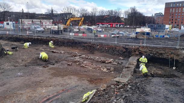 Excavation of Partick Castle walls and ditch.