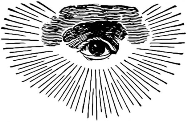 An early Masonic version of the Eye of Providence with clouds and a semi-circular glory