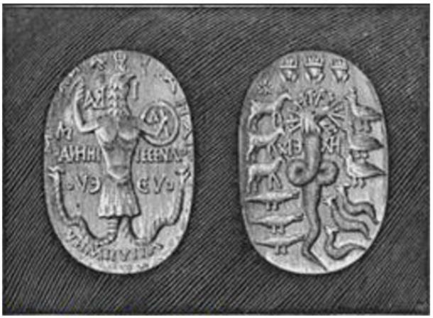 Gemstone carved with Abraxas, obverse and reverse.