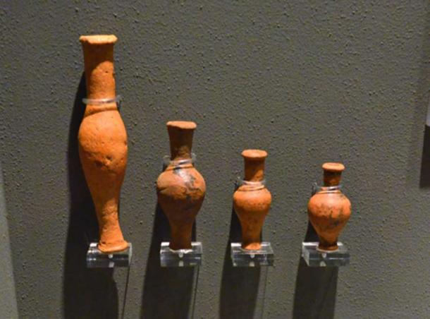 Greek ceramic unguentaria, lamp, and miniature vessel from Volimos, Dated to the Hellenistic period, 3rd c. BC