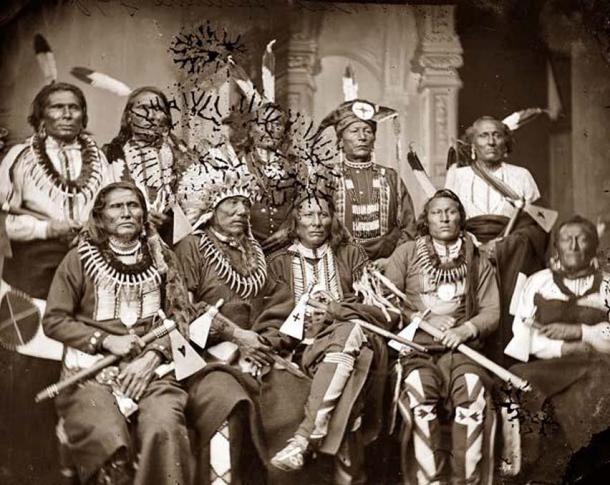 Group of Native American chiefs in 1865. According to the study, Northern and Southern American Indians split between 14000 and 17000 years ago.