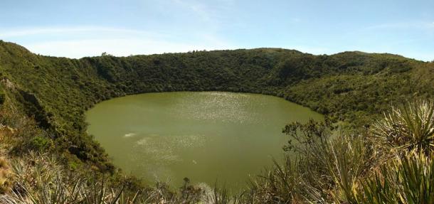 Guatavita Volcanic Lagoon, Cundinamarca, Colombia, the sacred lake and center of the rites of the Muiscas