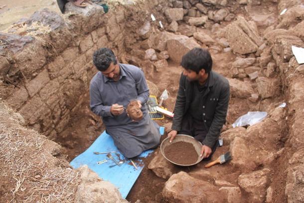 Hazara University Archaeologist - Dr. Muhammad Zahir - excavating at Bhamala Site in February 2013.