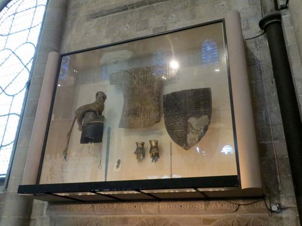 Original Black Prince Heraldic achievements on display in Canterbury Cathedral. 