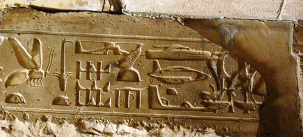 Hieroglyphs showing seemingly modern aircraft and vehicles in the Temple of Seti I in Abydos.