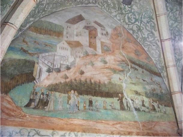 Houska Castle, Česká Lípa District, Liberec Region, the Czech Republic. A renaissance fresco in the Green Room.