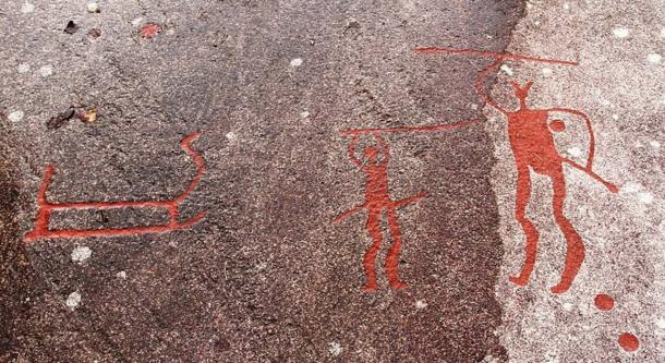 Bronze Age War: Image from Vitlycke, a bronze-age UNESCO world heritage site in Tanumshede, western Sweden, depicts fighting with weapons