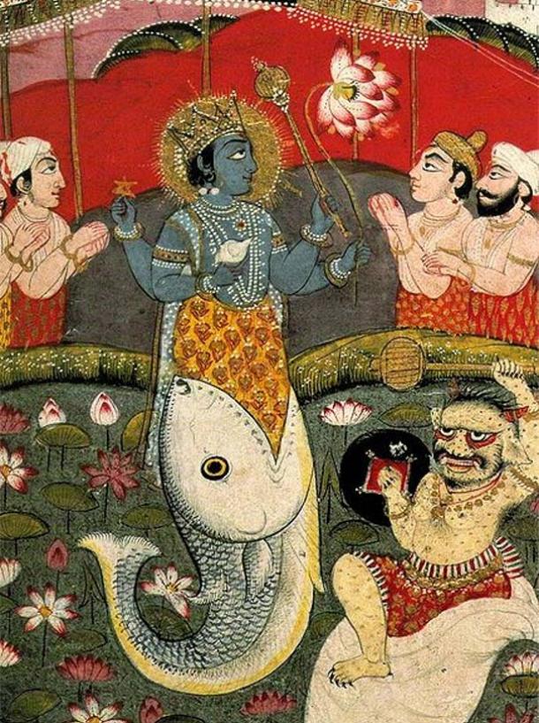 Encarnación de Vishnu como un pez, de un texto devocional. 