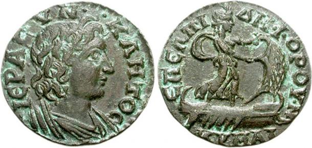 Image of Isis Pelagia “Isis of the Sea” on a Roman coin. Forchner G (1988) Die Münzen der Römischen Kaiser in Alexandrien, Frankfurt.