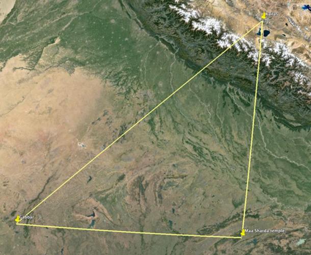 Ancient Sacred Sites Triangularly Aligned by the Footsteps of the Gods Kailas-Maa-Sharda