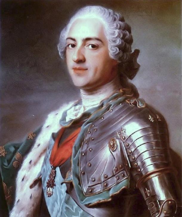 King Louis XV of France, trusted Saint Germaine completely. Painting by Maurice Quentin de La Tour (1748).