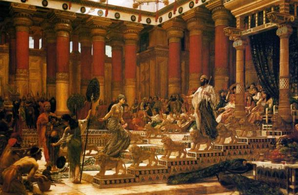 The rich and powerful King Solomon with the Queen of Sheba, oil on canvas painting by Edward Poynter, 1890