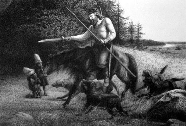 King Svafrlame Secures the Dwarven-made magical Sword Tyrfing of Norse mythology from the Poetic Edda (1906) V. Rydberg