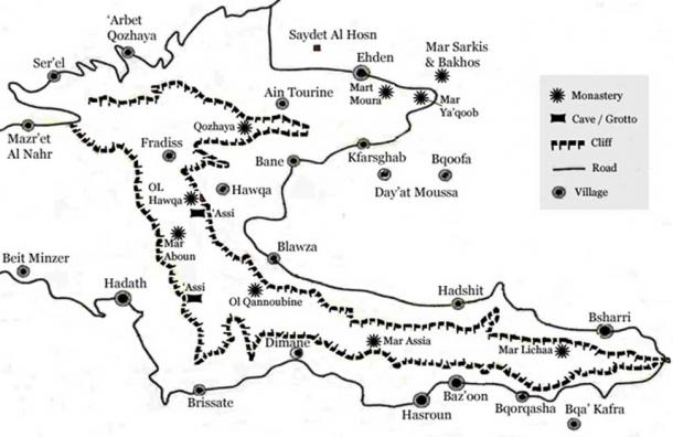 Location of Main Sites in the Kadisha Valley