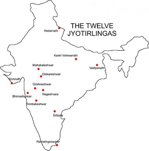 ocaciones de los 12 templos de Jyothirlinga en toda la India.