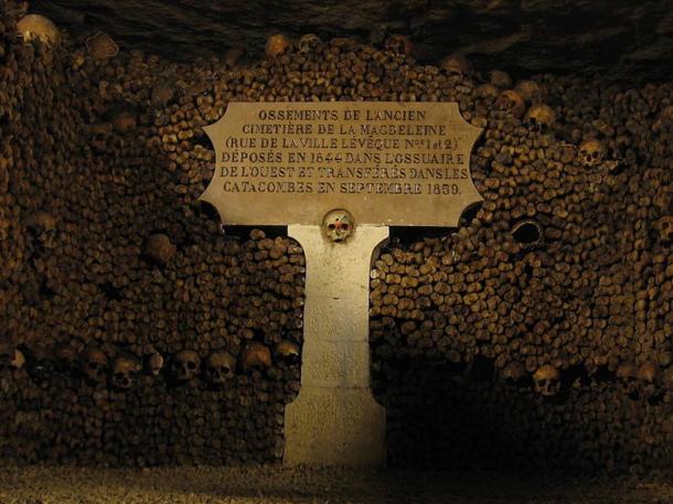 This plaque marks where the bones of the Magdeleine cemetery