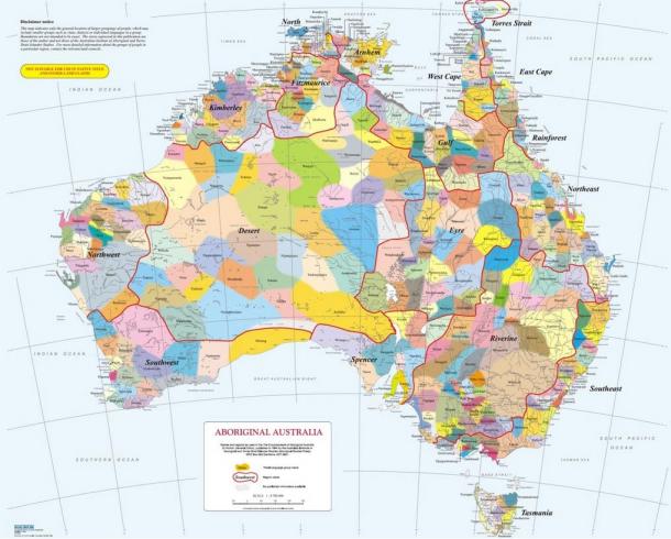 Map of Australia showing the distribution of different Aboriginal languages