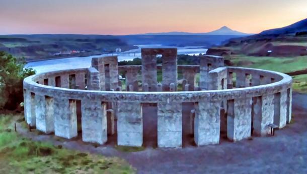 Painting of the Maryhill replica of Stonehenge