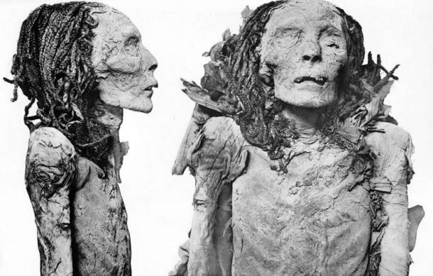 Momia de Ahmose-Nefertari, la reina del faraón Ahmose de la dinastía 18, encontrado en DB320. 
