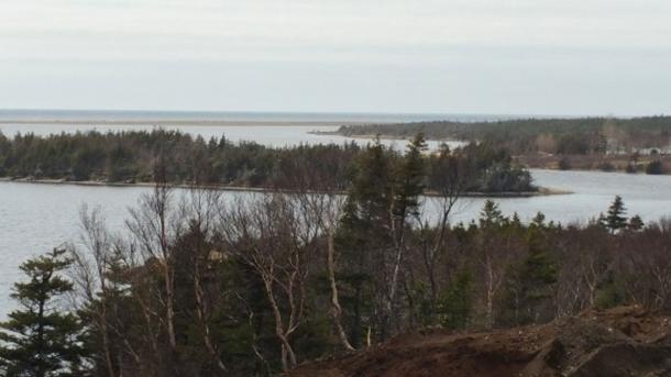 The view from part of what Wayne MacIsaac believes to be a Norse settlement, looking out on a sandbar where a boat that may be of Norse origin was found by locals more than a century ago.
