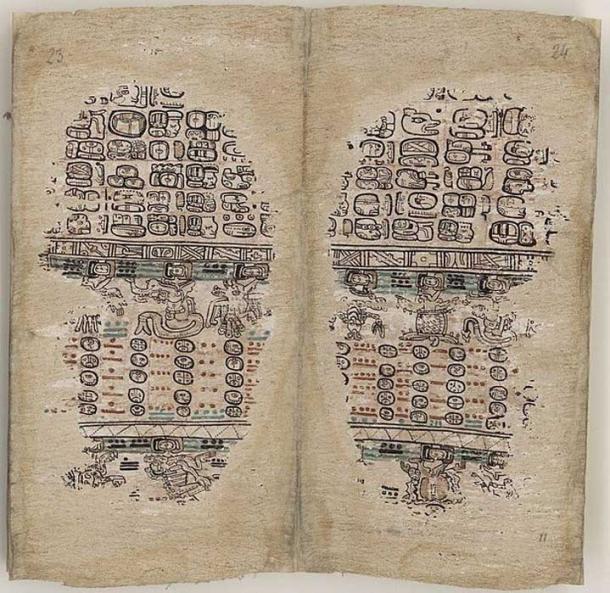 Pages 23-24 of the Paris Codex, a Postclassic Maya book.