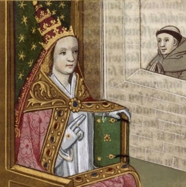 Painting of Pope Joan in Papal Tiara, on display at the Bibliothèque Nationale de France, circa 1560.The artist is unknown.