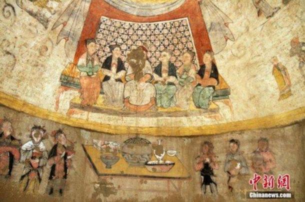 Paintings in a Yuan Dynasty tomb had beautifully painted scenes from stories of Filial Piety.