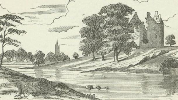 A 19th century artist's impression of the second Partick Castle on the banks of the Kelvin, looking south towards Govan.