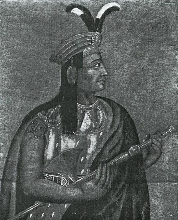 Un retrato de Atahualpa, extraídos de la vida, por un miembro del destacamento de Pizarro durante la invasión española de Ecuador.  1533.