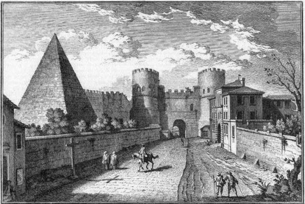 La Pirámide de Cestio incorporado en la Muralla Aureliana