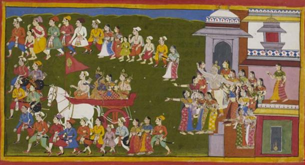 Rama leaving for fourteen years of exile from Ayodhya.