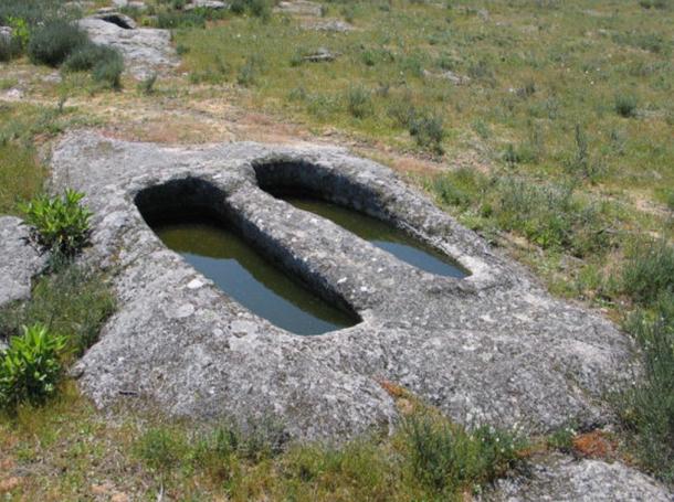 Rock-cut graves in Fornos de Algodres, Portugal, said to be the place where the Mouras knead bread