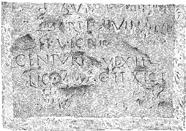 Drawing of a Roman Inscription found near Battir mentioning the 5th and 11th Roman Legions. 