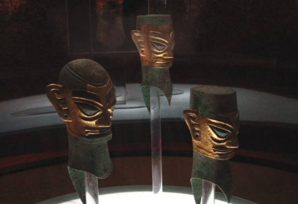 Sanxingdui bronze heads with gold foil masks
