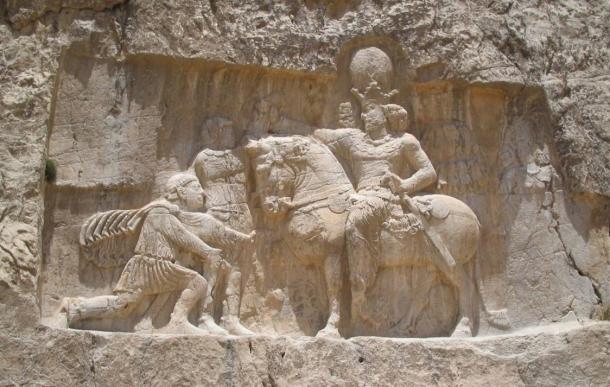 Sasanian relief at Naqsh-e Rustam depicting the triumph of Shapur I over the Roman Emperor Valerian, and Philip the Arab.