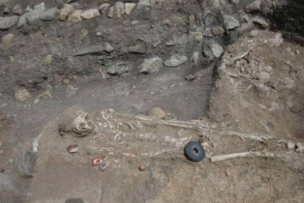 Skeletal remains found at the archaeological site.