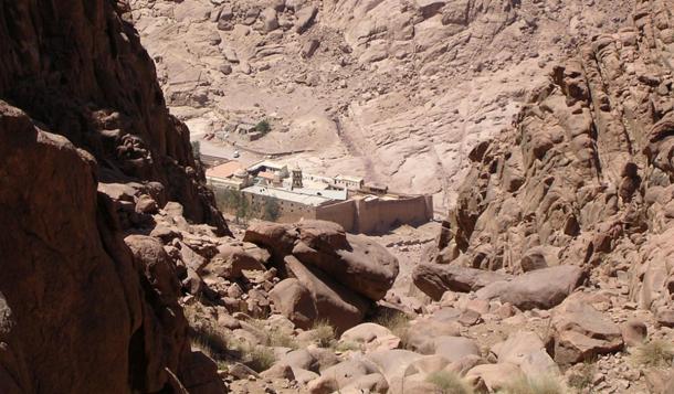 St. Catherine's Monastery from Mount Sinai in Egypt; the monastery has the oldest continuously operating library in the world.