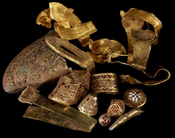 The Staffordshire Hoard, discovered in a field in Hammerwich, near Lichfield in July 2009, is perhaps the most important collection of Anglo-Saxon objects found in England. 2009, David Rowan, Birmingham Museum and Art Gallery.