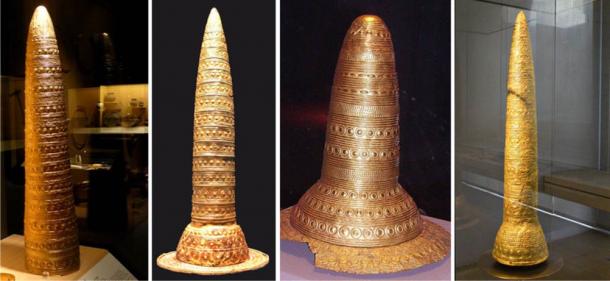 The Four Gold Hats. From Left to Right: Vienne, France (1844); Southern Germany or Switzerland (1996); Schifferstadt, Germany (1835)
