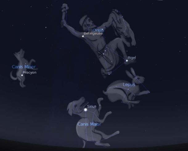 Representations of ‘The Orion Entourage’ created using Stellarium.