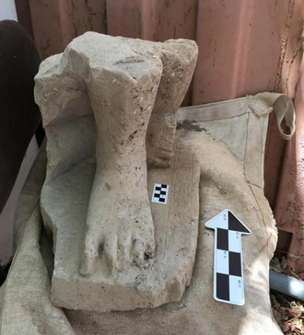 The remains of a monumental Egyptian statute of a high official from the Middle Kingdom in Egypt, found in the administrative palace at Hazor, north of the Sea of Galilee in Israel. 