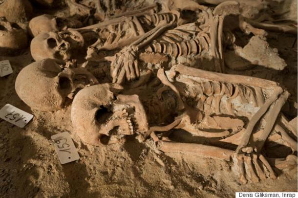 Two of the bodies before exhumation