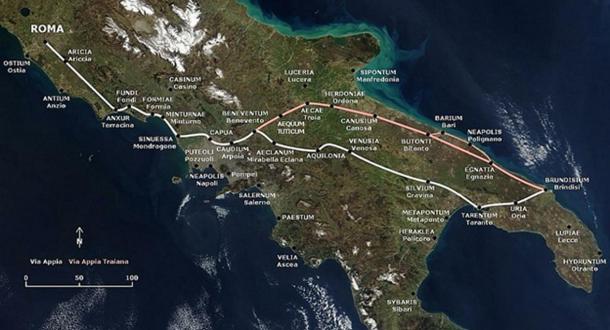 The path of the Via Appia and of the Via Appia Traiana.