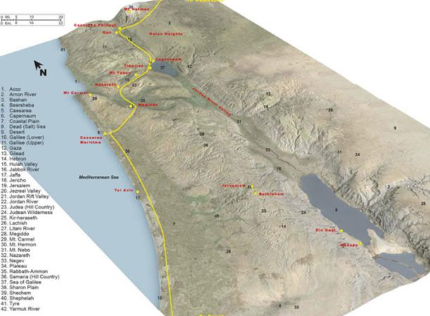 The famous Via Maris road running between the empires of the Fertile Crescent to the north and east and Egypt to the south and west