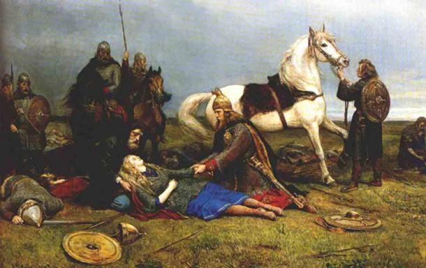Vikings with their horses. A painting by Peter Nicolai Arbo
