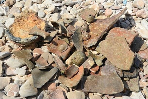 Weathered pottery sherds found at Lambayanna beach in the Pelopponese Peninsula of Greece