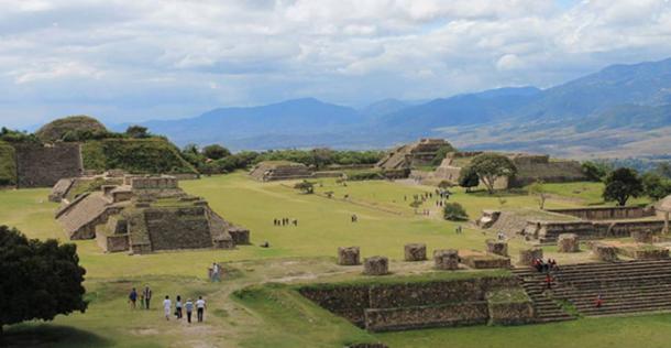 Panoramic of the Zapotec ruins of Monte Alban, Oaxaca, Mexico.