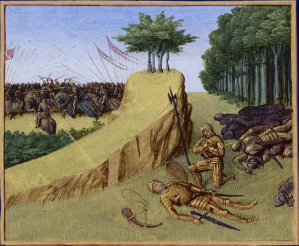 The death of Roland by Jean Fouquet (ca. 1455-1460). 