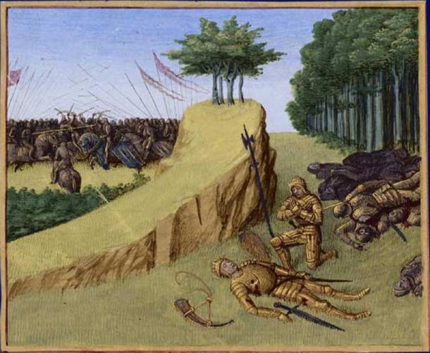 The death of Roland by Jean Fouquet (ca. 1455-1460).