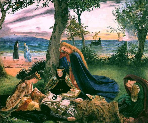 The deceased King Arthur before being taken to the Isle of Avalon